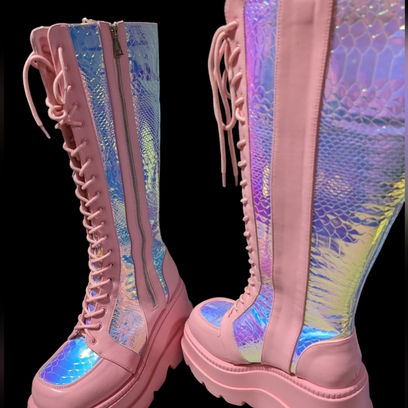 Laser Shoes - LASER Pink Poison, Hi Platform Boots  Pink  Rave Festival EDM Iridescent Techno
